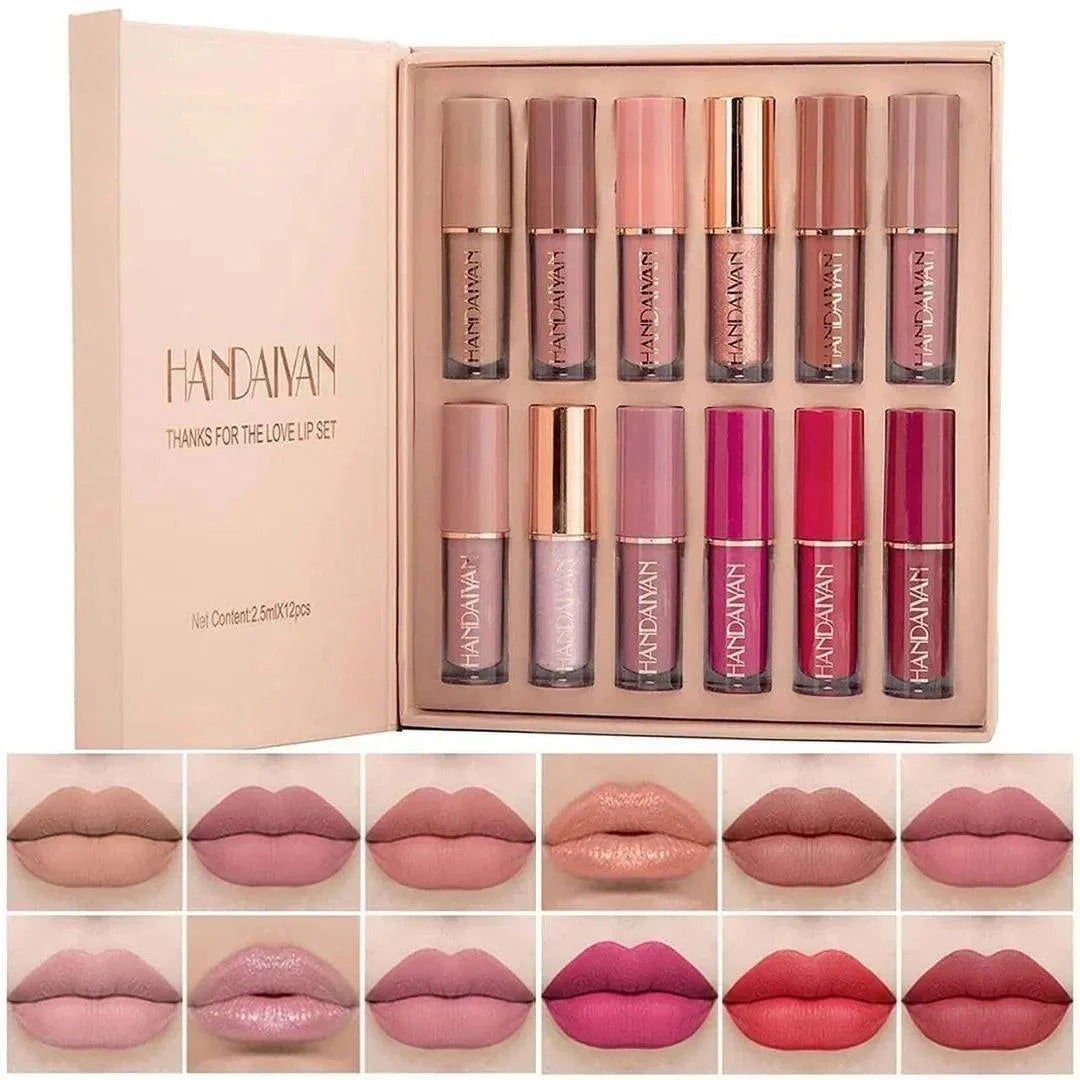 12 Colors Handaiyan Matte Liquid Lipstick Set - BeautyLabelBeautyLabelBeautyLabel12 Colors Handaiyan Matte Liquid Lipstick Set - BeautyLabel