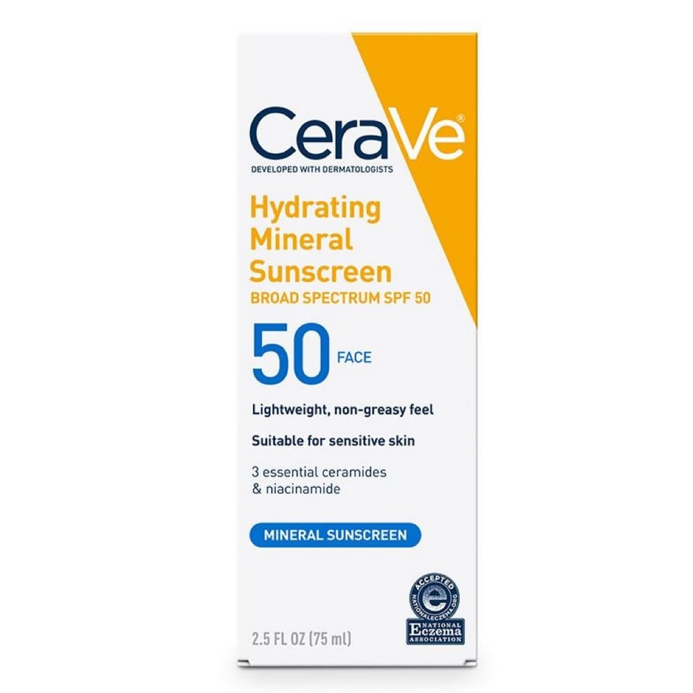 CeraVe Hydrating Mineral Sunscreen SPF 50 Face Lotion 75ml - BeautyLabel