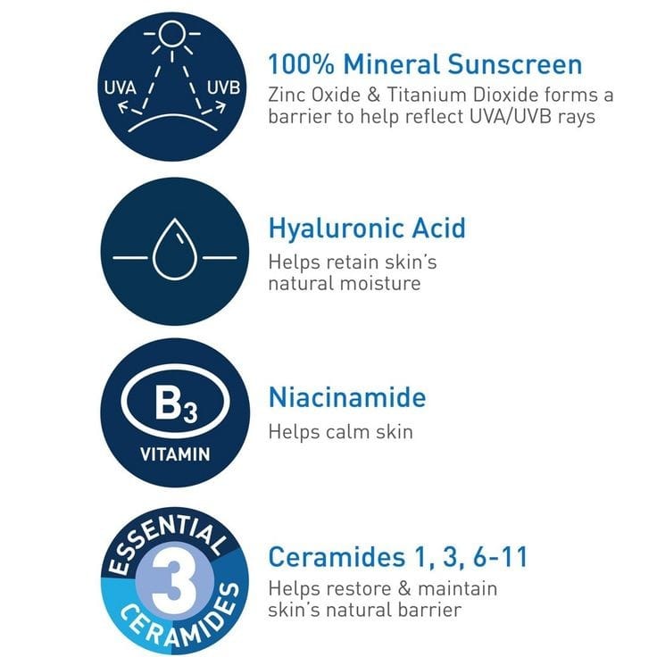 CeraVe Hydrating Mineral Sunscreen SPF 50 Face Lotion 75ml - BeautyLabel