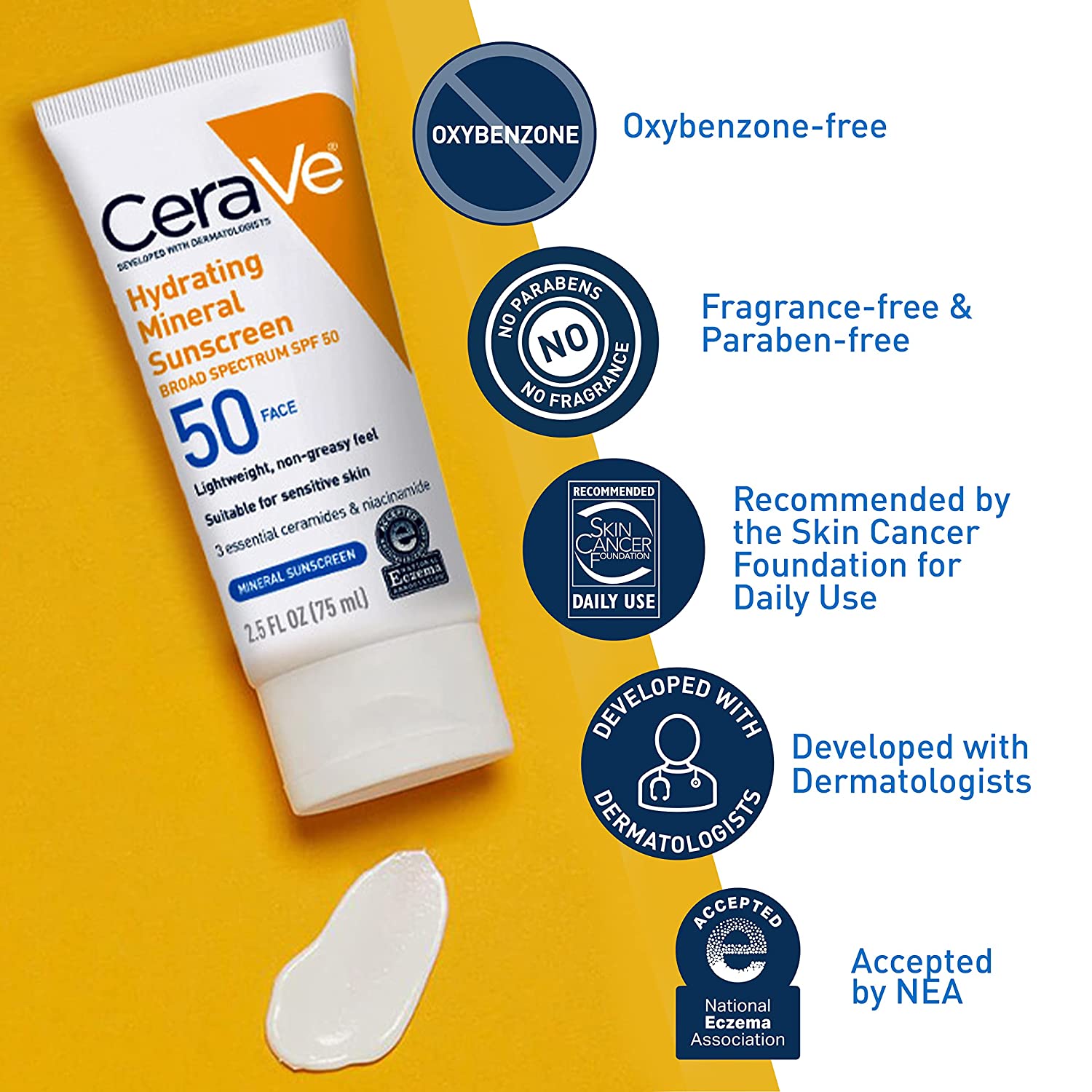CeraVe Hydrating Mineral Sunscreen SPF 50 Face Lotion 75ml - BeautyLabel