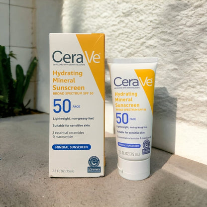 CeraVe Hydrating Mineral Sunscreen SPF 50 Face Lotion 75ml - BeautyLabel
