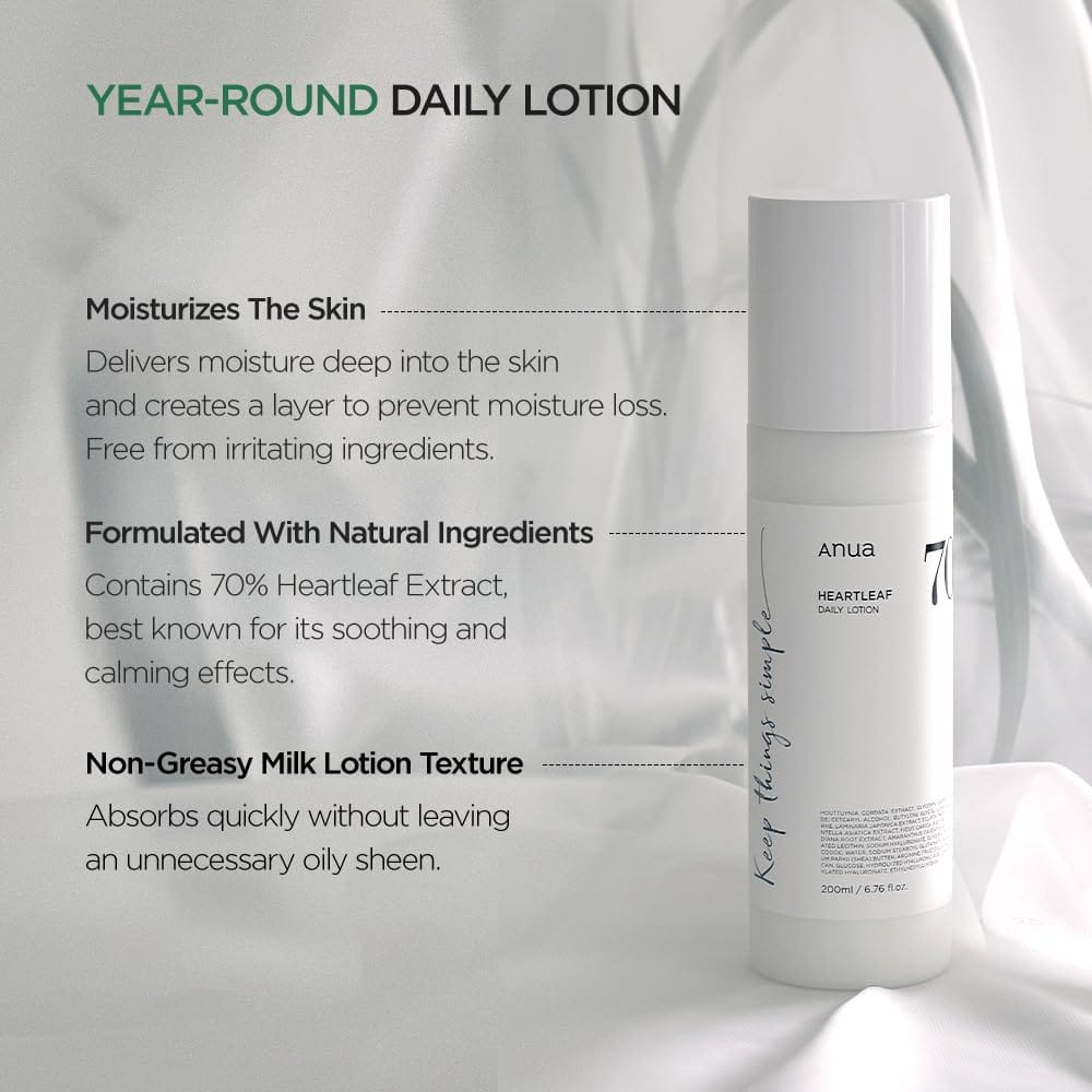 Anua Heartleaf 70% Daily Relief Lotion 200ml - BeautyLabelpersonal careAnuaBeautyLabel200mlAnua Heartleaf 70% Daily Relief Lotion 200ml - BeautyLabel