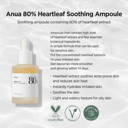 Anua Heartleaf 80 Moisture Soothing Ampoule 30ml - BeautyLabelpersonal careAnuaBeautyLabel30mlAnua Heartleaf 80 Moisture Soothing Ampoule 30ml - BeautyLabel